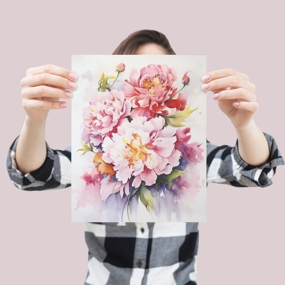 Watercolor Peonies Wall Art Illustration Print Poster Unframed - Picture 4 of 5